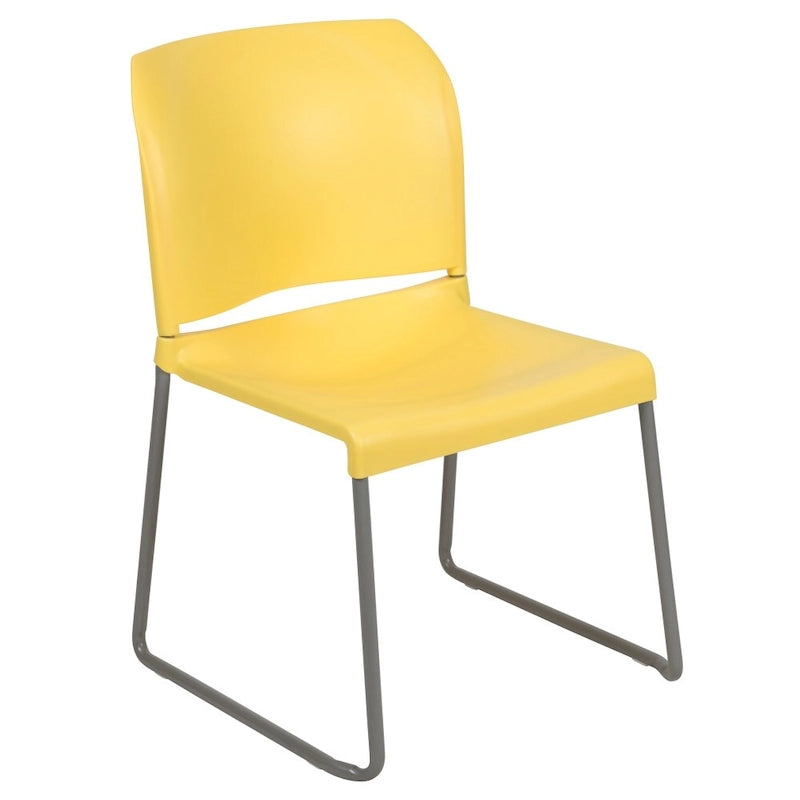 Chaise empilable ergonomique à dossier plein avec piétement luge thermolaqué, capacité de 399 kg