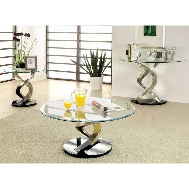 Table basse en verre contemporaine en argent de 38 po