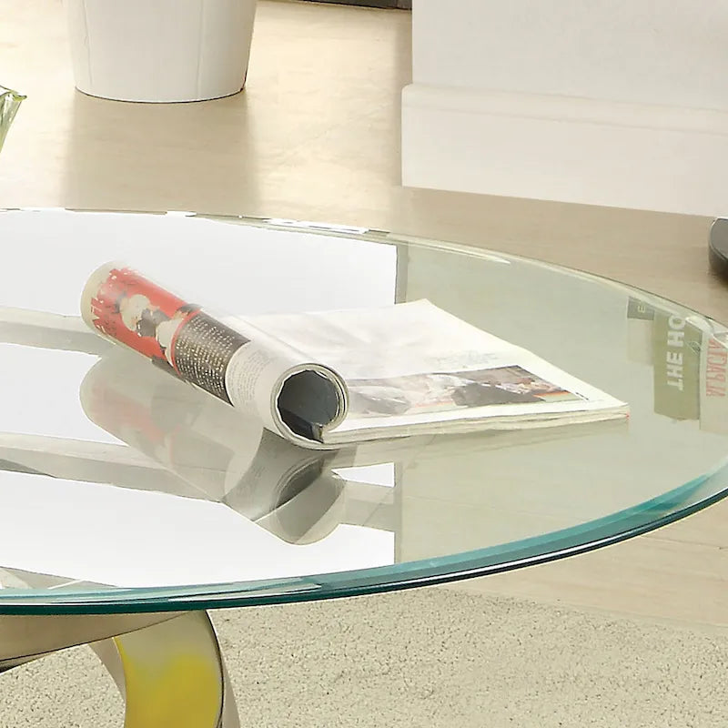 Table basse en verre contemporaine en argent de 38 po