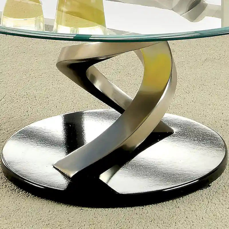 Table basse en verre contemporaine en argent de 38 po