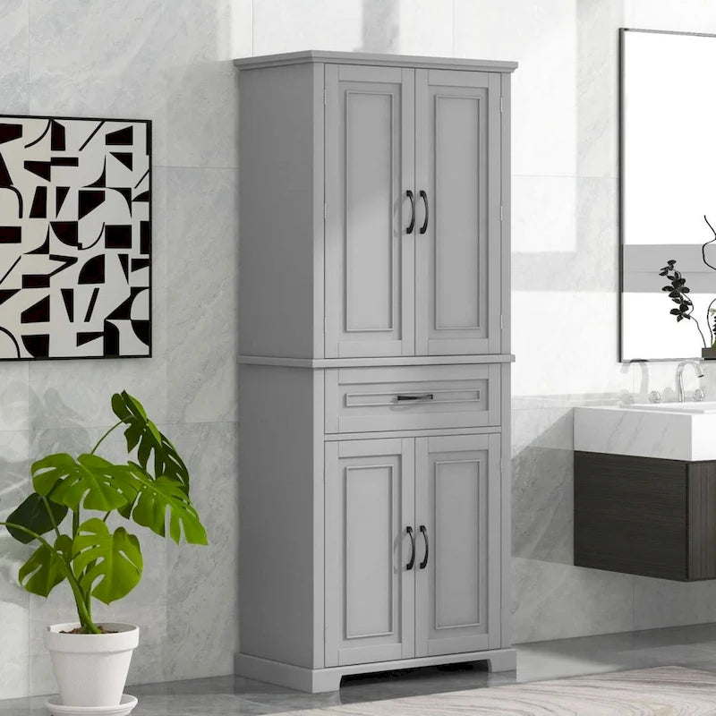 Meuble de rangement de salle de bain avec portes et tiroir, multiples espaces de rangement, étagère réglable