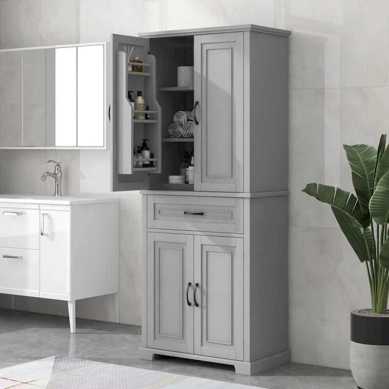 Meuble de rangement de salle de bain avec portes et tiroir, multiples espaces de rangement, étagère réglable
