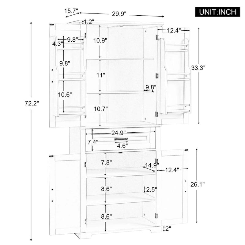 Meuble de rangement de salle de bain avec portes et tiroir, multiples espaces de rangement, étagère réglable