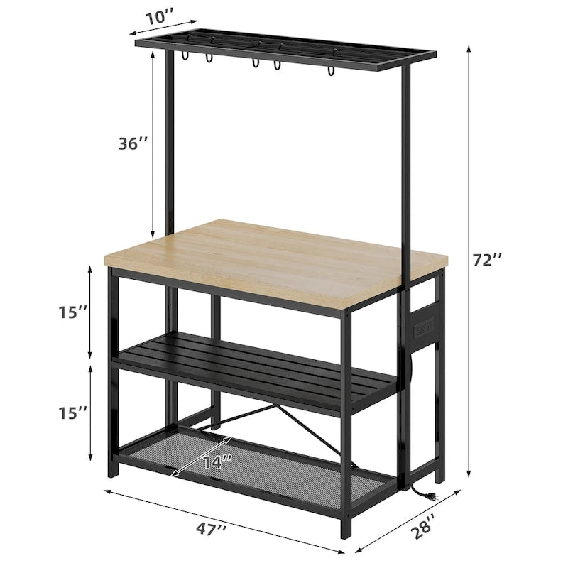 Dessertes de cuisine avec étagère pour four à micro-ondes et rangement – 119 cm (P) x 71 cm (L) x 183 cm (H)