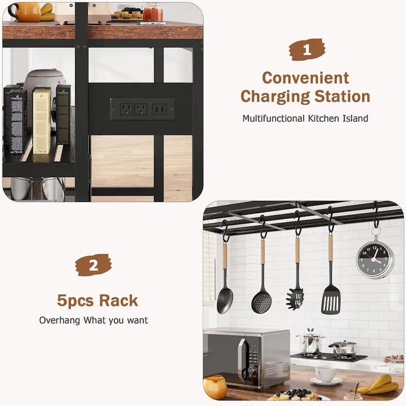 Dessertes de cuisine avec étagère pour four à micro-ondes et rangement – 119 cm (P) x 71 cm (L) x 183 cm (H)