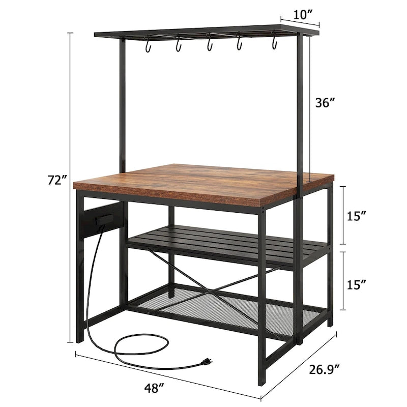 Dessertes de cuisine avec étagère pour four à micro-ondes et rangement – 119 cm (P) x 71 cm (L) x 183 cm (H)