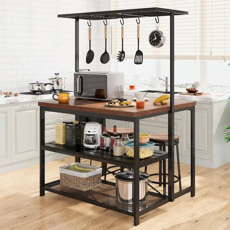 Dessertes de cuisine avec étagère pour four à micro-ondes et rangement – 119 cm (P) x 71 cm (L) x 183 cm (H)