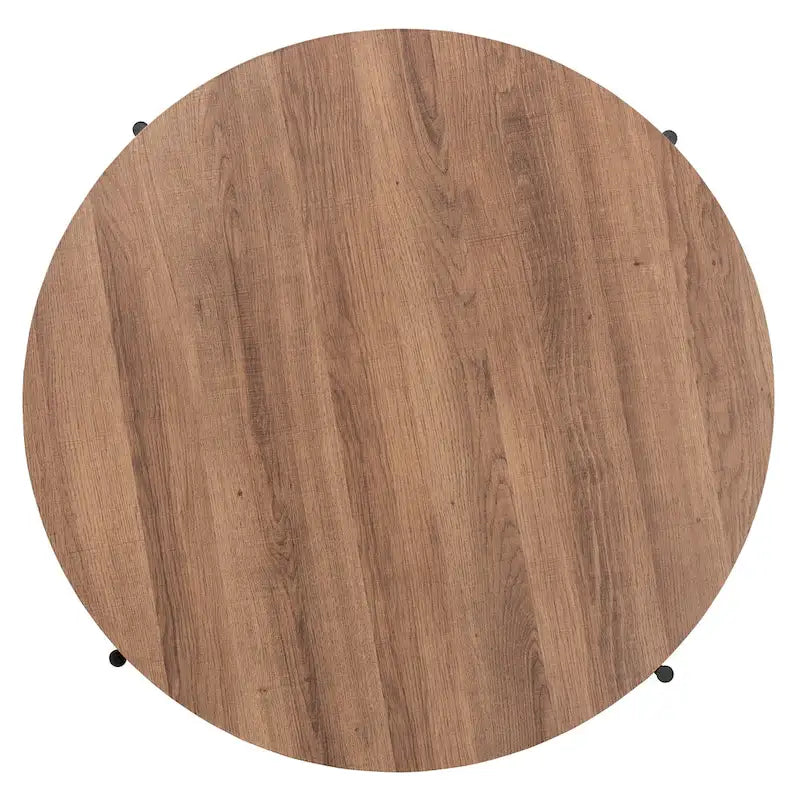 Table basse en bois couleur noyer et métal noir au style industriel moderne