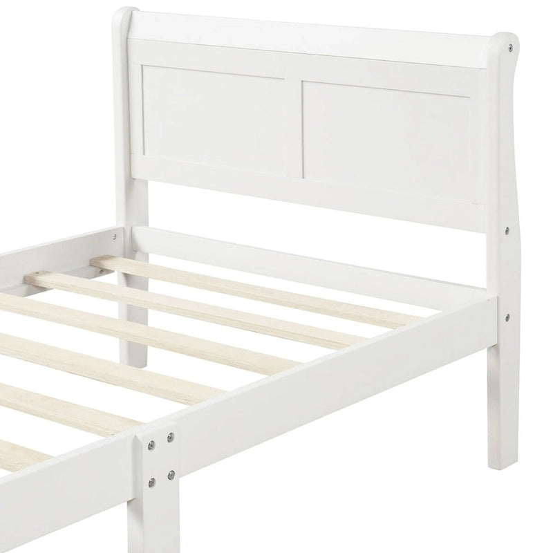 Lit plateforme en bois avec tête de lit, pied de lit et support à lattes en bois