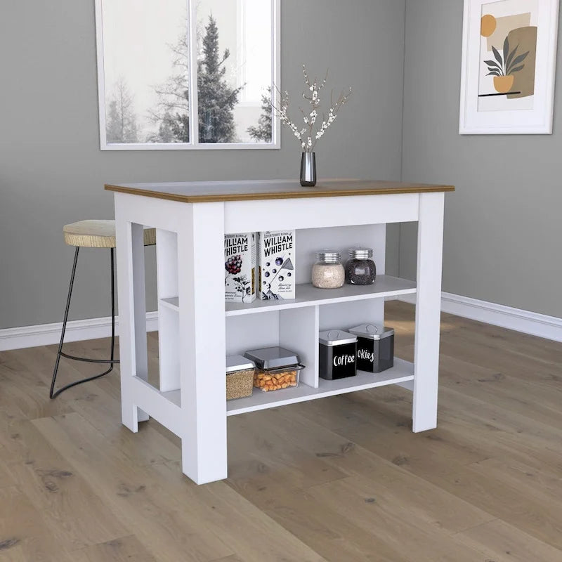 Table de salle à manger îlot de cuisine en bois de 40,5 po de largeur avec 3 tablettes