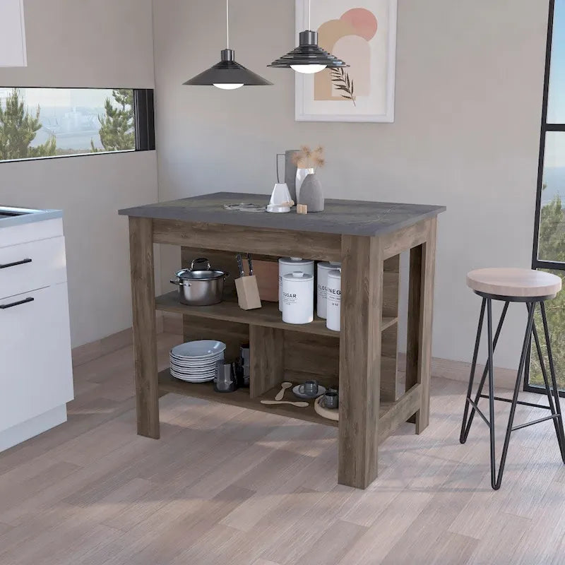 Table de salle à manger îlot de cuisine en bois de 40,5 po de largeur avec 3 tablettes