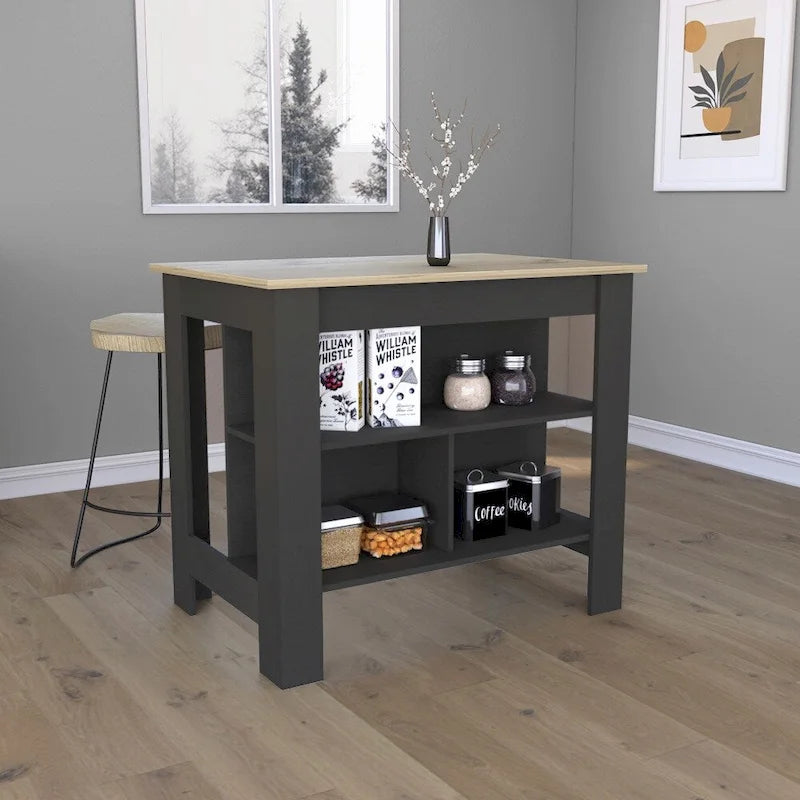Table de salle à manger îlot de cuisine en bois de 40,5 po de largeur avec 3 tablettes