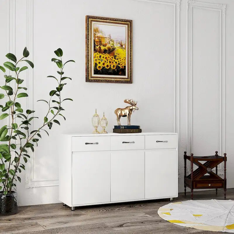 Guéridon Sidrboard moderne, Table d'appoint avec tiroir et portes