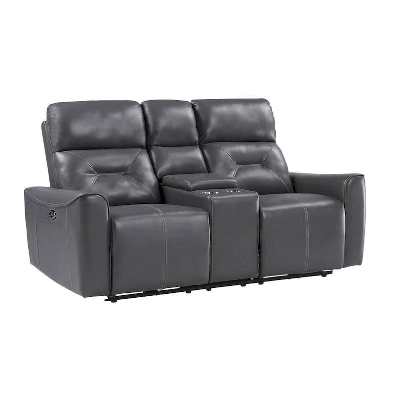 Causeuse inclinable électrique double de 73 po, similicuir gris foncé, bois