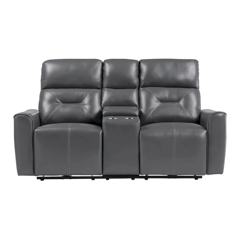 Causeuse inclinable électrique double de 73 po, similicuir gris foncé, bois