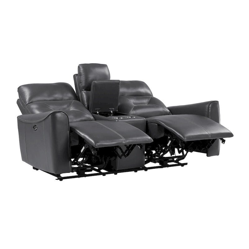 Causeuse inclinable électrique double de 73 po, similicuir gris foncé, bois