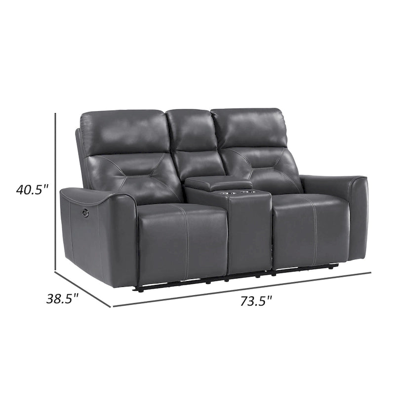 Causeuse inclinable électrique double de 73 po, similicuir gris foncé, bois