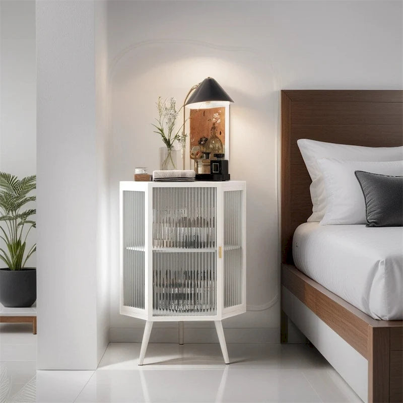 Meuble d'angle bas de 22,25 po avec porte en verre trempé et étagères de rangement