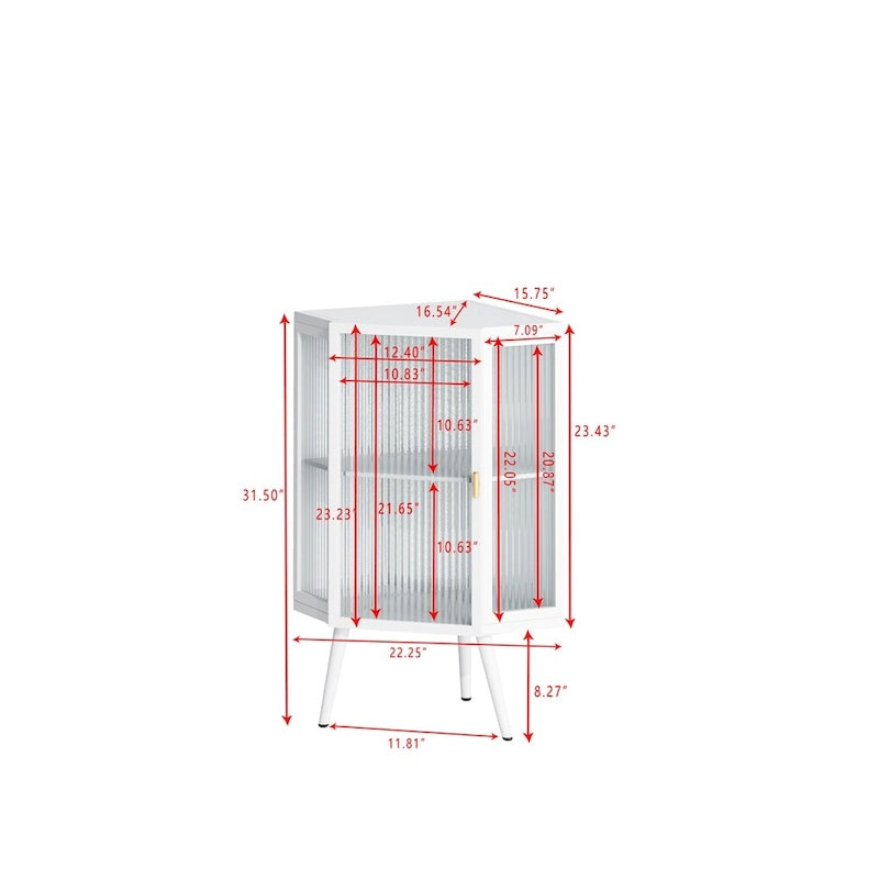 Meuble d'angle bas de 22,25 po avec porte en verre trempé et étagères de rangement