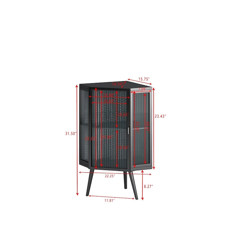 Meuble d'angle bas de 22,25 po avec porte en verre trempé et étagères de rangement