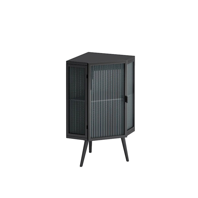 Meuble d'angle bas de 22,25 po avec porte en verre trempé et étagères de rangement