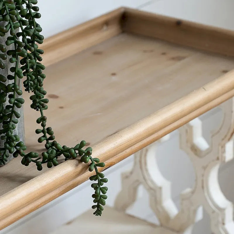 Console en bois vieilli avec étagère et plateau de service