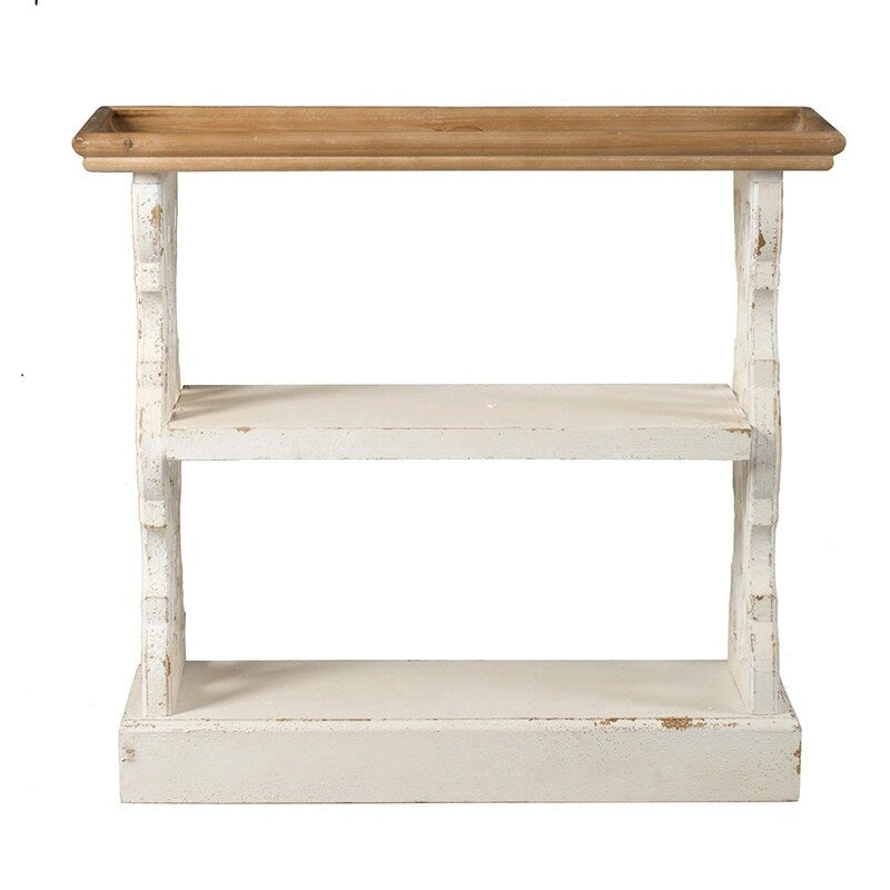 Console en bois vieilli avec étagère et plateau de service