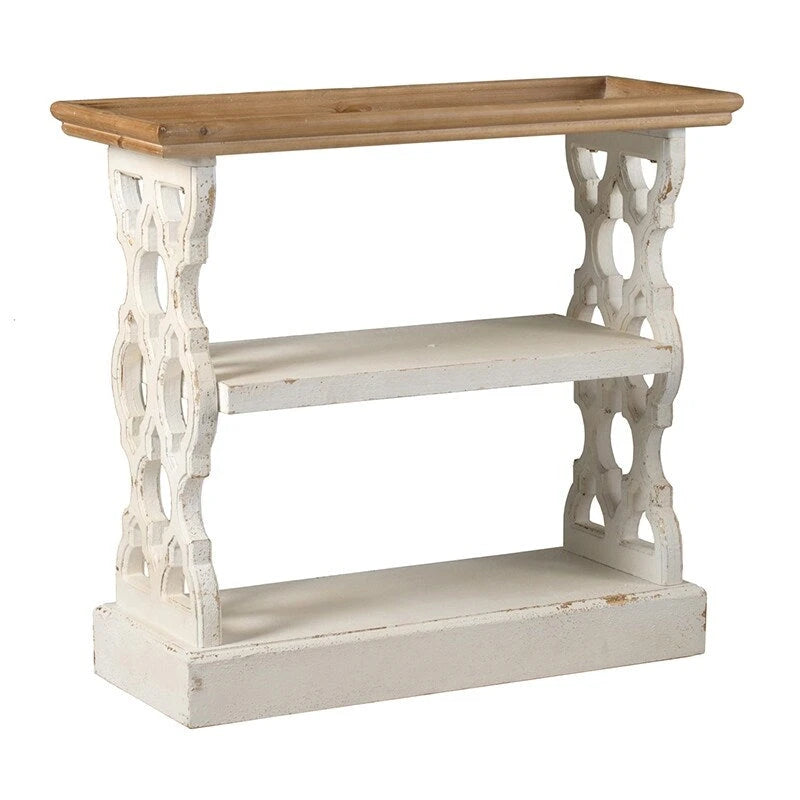 Console en bois vieilli avec étagère et plateau de service