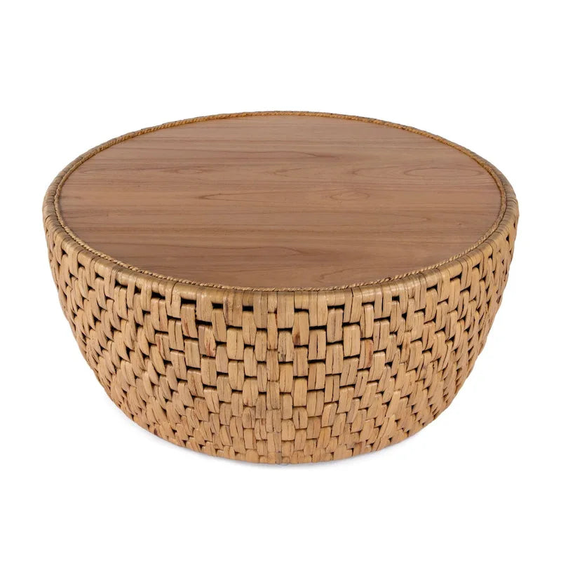 Table basse tambour ronde en rotin