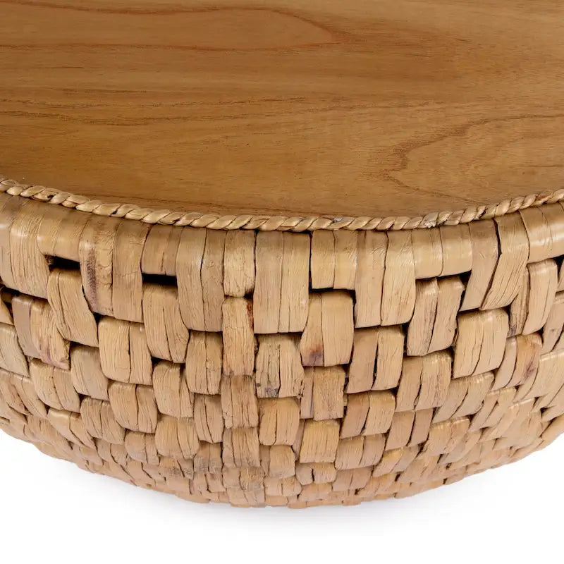 Table basse tambour ronde en rotin