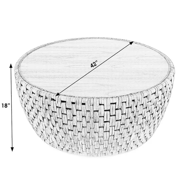 Table basse tambour ronde en rotin