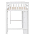 Twin Size Wood Loft Bed w/ 8 Open Storage Shelves and Built-in Ladder
