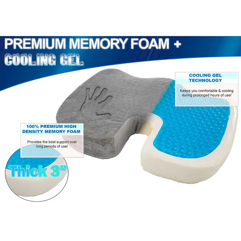 Coussin de siège en mousse à mémoire de forme et gel rafraîchissant, ergonomique et orthopédique pour le coccyx