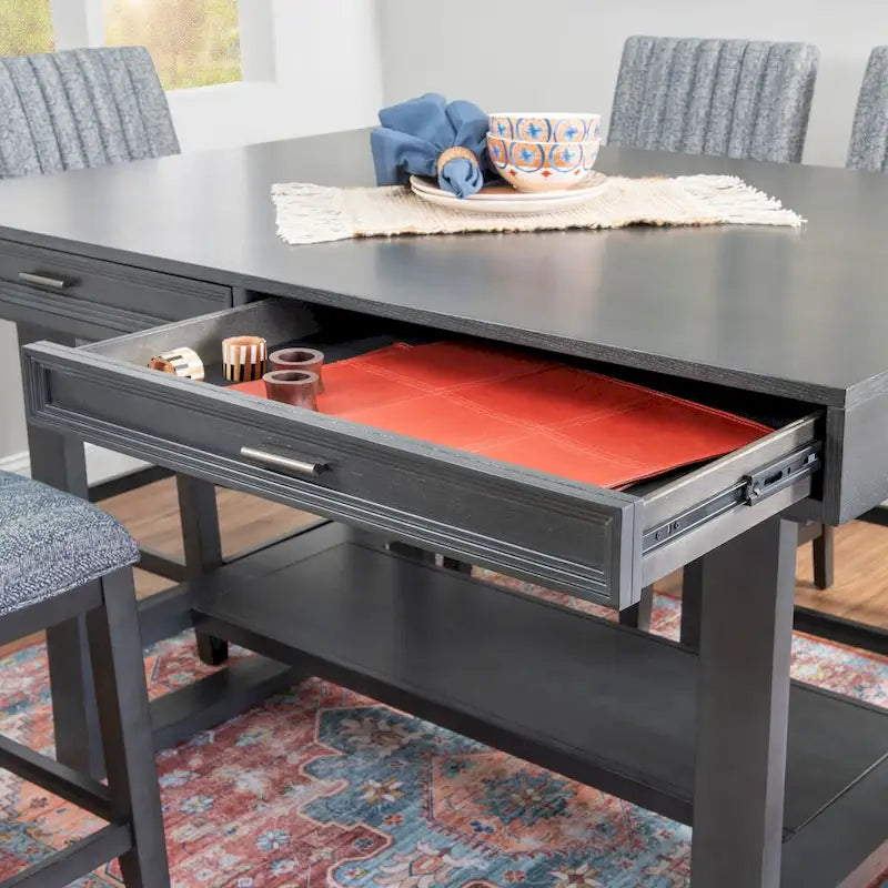 Table à manger hauteur comptoir Wilson en bois gris avec rangement