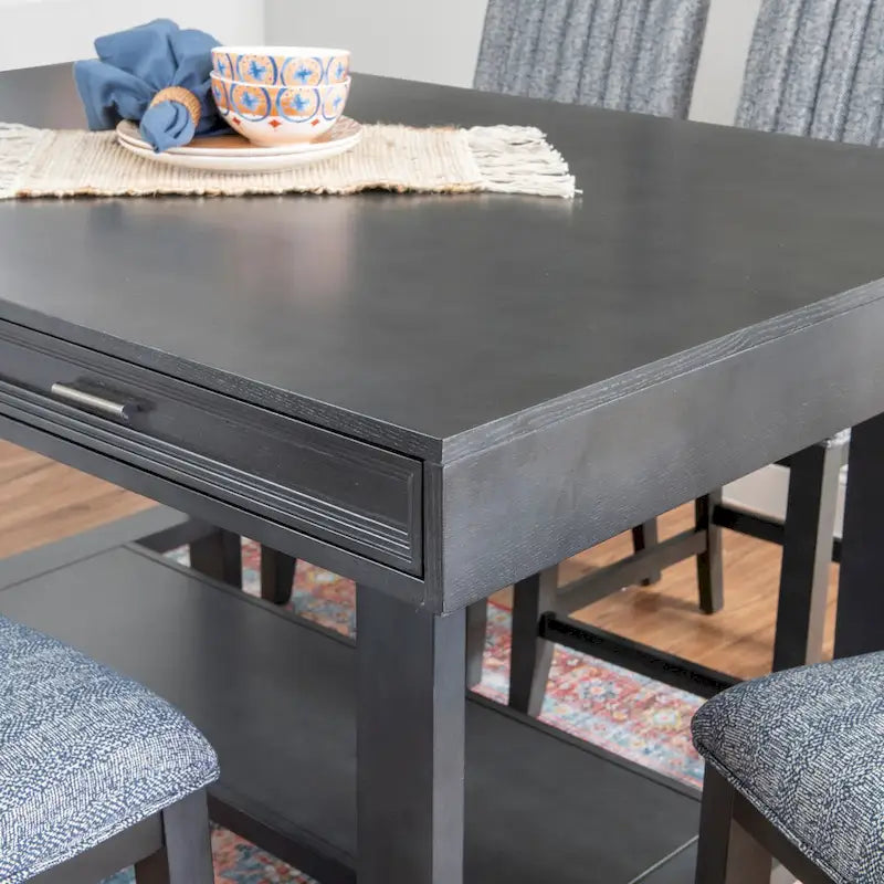 Table à manger hauteur comptoir Wilson en bois gris avec rangement
