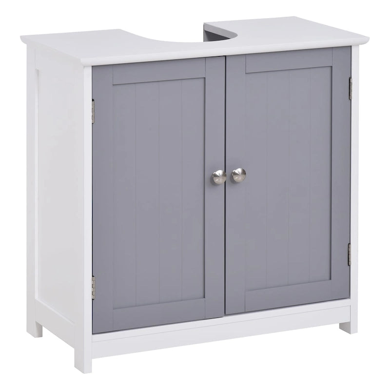 Meuble de rangement pour lavabo sur colonne, Meuble-lavabo, Meuble de salle de bain sous lavabo avec découpe en U et étagère interne réglable