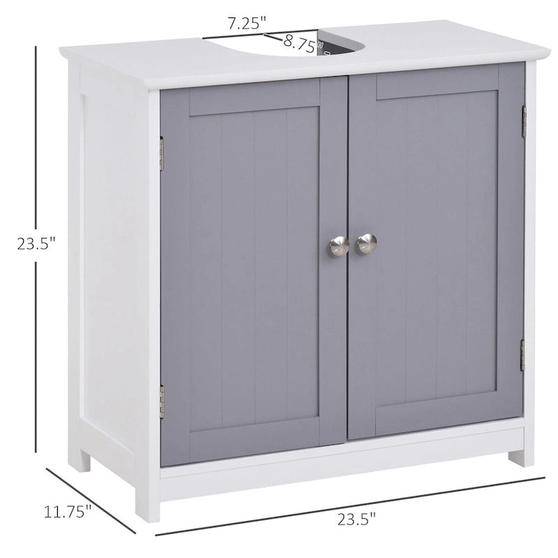 Meuble de rangement pour lavabo sur colonne, Meuble-lavabo, Meuble de salle de bain sous lavabo avec découpe en U et étagère interne réglable