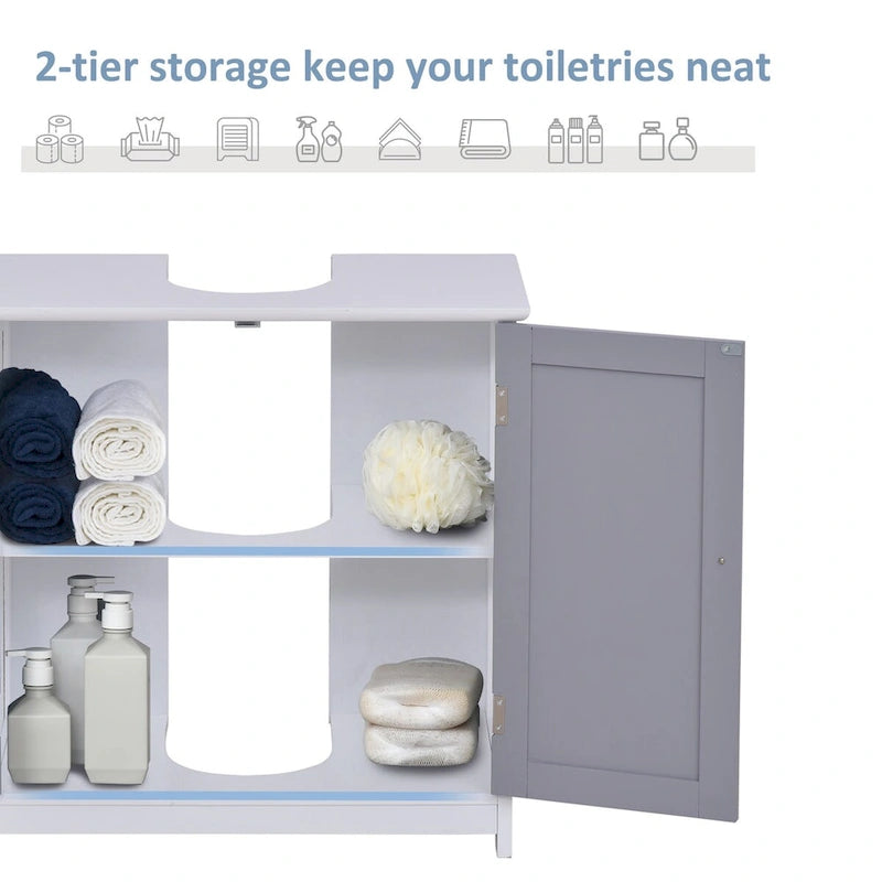 Meuble de rangement pour lavabo sur colonne, Meuble-lavabo, Meuble de salle de bain sous lavabo avec découpe en U et étagère interne réglable