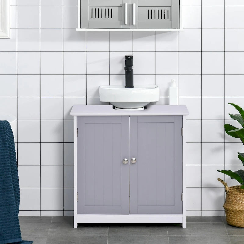 Meuble de rangement pour lavabo sur colonne, Meuble-lavabo, Meuble de salle de bain sous lavabo avec découpe en U et étagère interne réglable