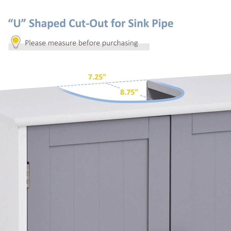Meuble de rangement pour lavabo sur colonne, Meuble-lavabo, Meuble de salle de bain sous lavabo avec découpe en U et étagère interne réglable